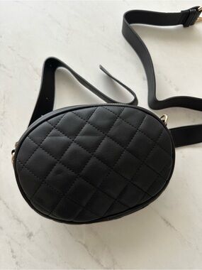 Quilted Black Oval Crossbody Bag